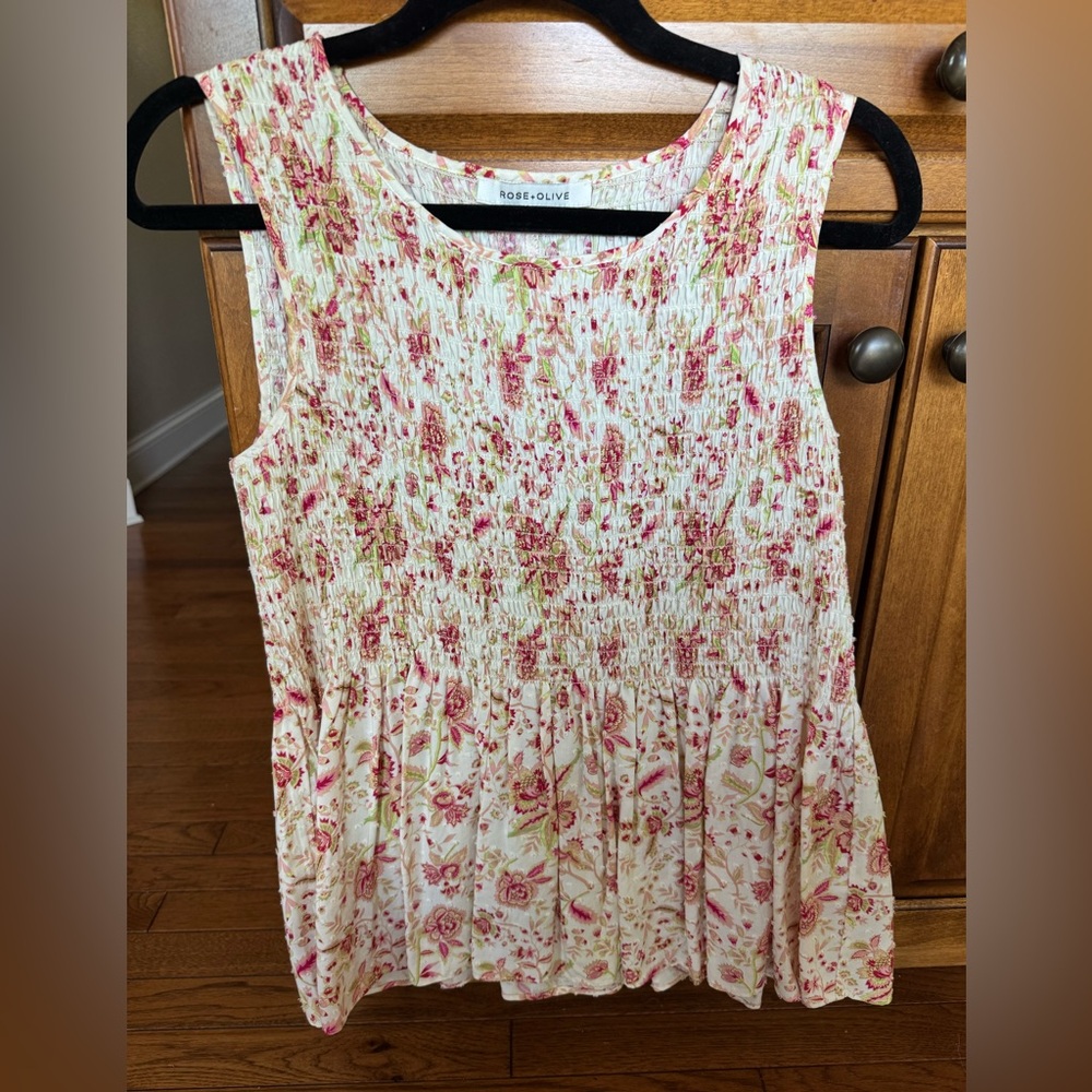Rose & Olive Textured Floral Top in Pink and Cream